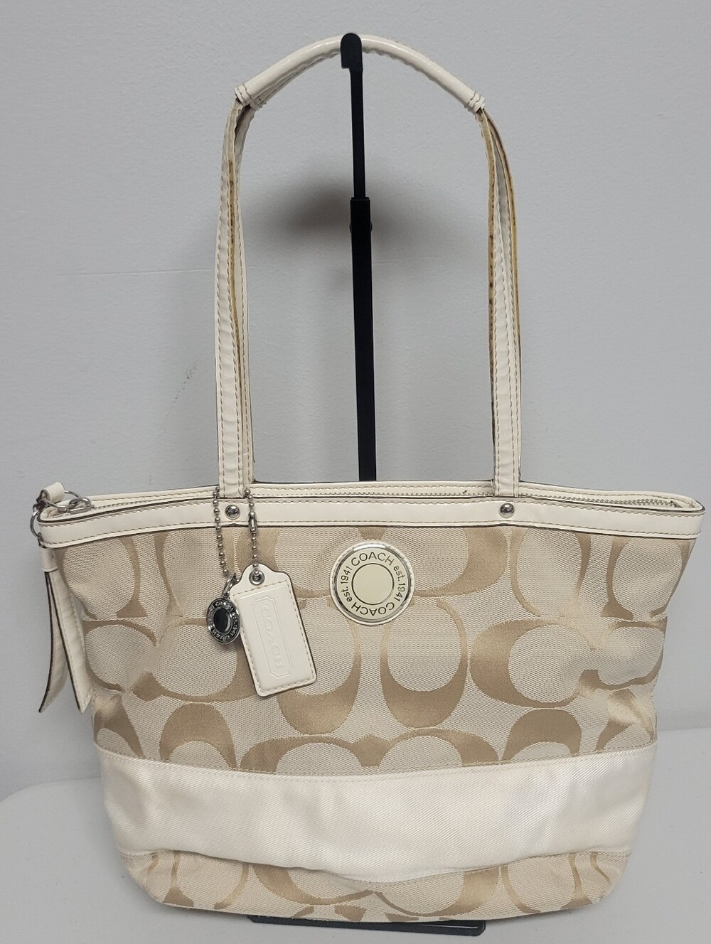 Coach Striped Signature C Monogram  Tote Shoulder Bag #F19046.